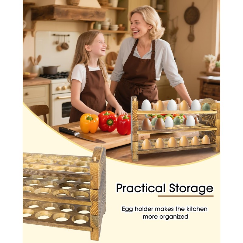 Pulchrum Wooden Egg Holder, 3 Layer Fresh Egg Holder Countertop,