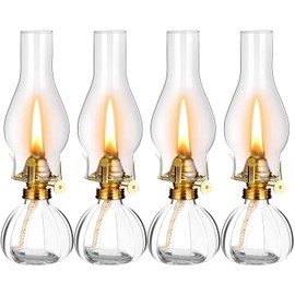 4 Pcs Large Oil Lamps for Indoor Use Vintage Glass Kerosene Lantern Clear Kerosene Lamp Chamber Hurricane Antique Oil Lantern with Adjustable Fire Wick for Home Lighting Tabletop Decor, 11 Inch