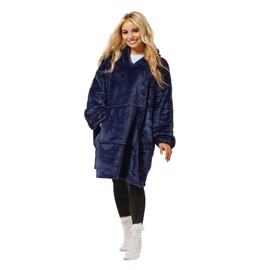 CrownLighting Blanket Hoodies Premium Oversized One Size Fits All Warm Comfy Wearable Blanket Mens Womens Kids (Dark Blue)