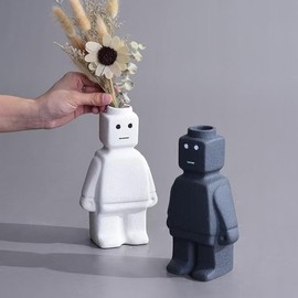 MYFLOCY Unique Building Flower Vase Room Decor Cool Building Blocks Vase for Flower Bouquet Cute Home Decoration (White)