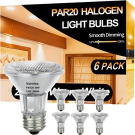Vannise PAR20 Flood 39W 120V 480 Lumens, 6pcs High Output PAR20 Halogen Light Bulb Warm White 2800K, 39W PAR 20 Dimmable with E26 Base, Long Lasting PAR 20 Flood Light Bulb for Indoor Outdoor