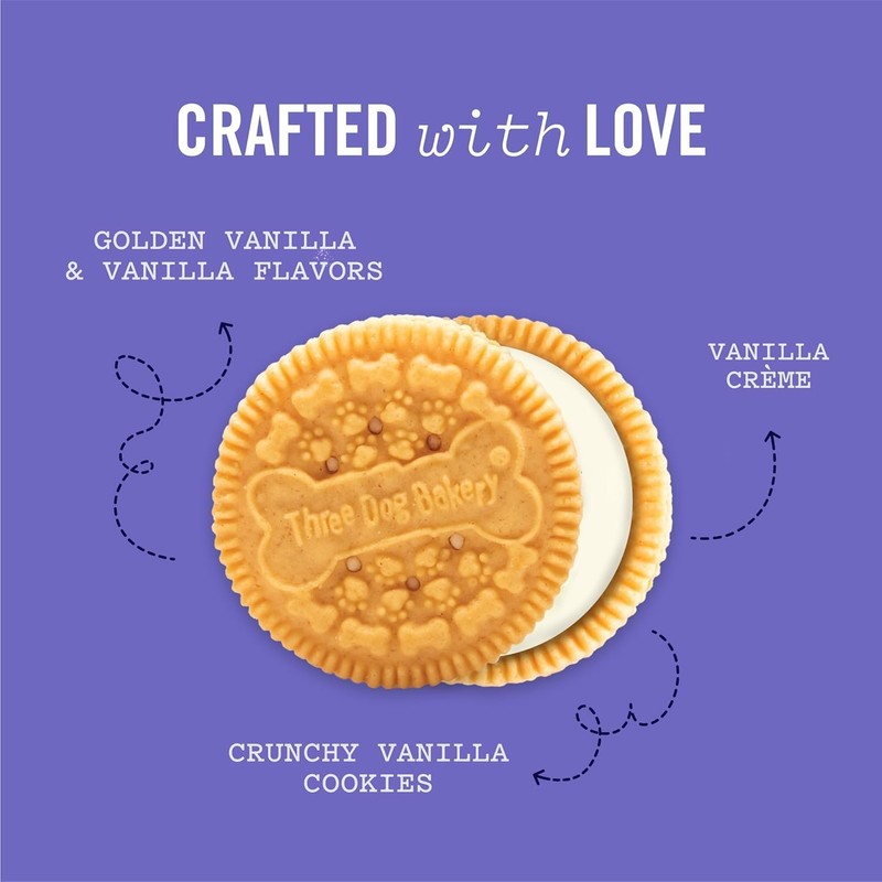 Three Dog Bakery Lick'n Crunch! Golden & Vanilla Sandwich Cookies,