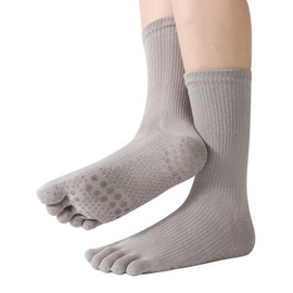 KQueenStar Toe Grip Socks for Women, Athletic Breathable Cotton Non-Slip Five Finger Socks for Running Gym Yoga Pilates Grey