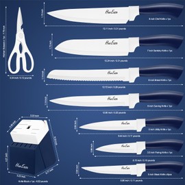 HueEase Kitchen Knife Set with Block and Build-In Sharpener,14-Piece German High Carbon Stainless Steel Knives Sharp Blade, Dishwasher Safe, Sapphire Blue