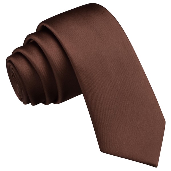 Branduce Brown Tie Solid Satin Slim Ties for Men Silk