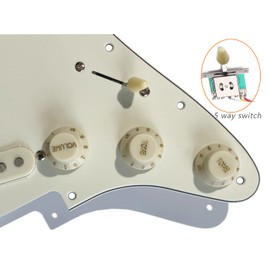 LAMSAM Prewired 6 String Electric Guitar Pickguard Loaded Modern Tone Single Coil Pickups, Pick Guards Wired Alnico 5 SSS Pickup Set Volume Tone Pots 5-way Switch, Backplate Included, Off White