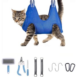 Pet Grooming Hammock for Small Dogs and Cats, pet Grooming Hammock for Dogs and Cats, Dog Sling for Nail Trimming (Blue, L)