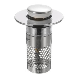 uxcell Bathroom Sink Stopper Push Type Sink Drain Strainer Filter with Removable Stainless Steel Filter Basket Hair Catcher Fit for 1.3"-1.6" Sink Drain Hole, Silver