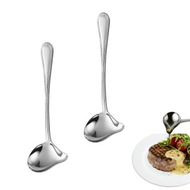 2 PCS Gravy Ladle Professional Soup Ladle Ladle Spoon Soup Spoon Long Handled Stainless Steel Sauce Soup Spoon with Pour Spout for Kitchen Tool,Soup Sauces, Gravies(8.07inch,Silver)