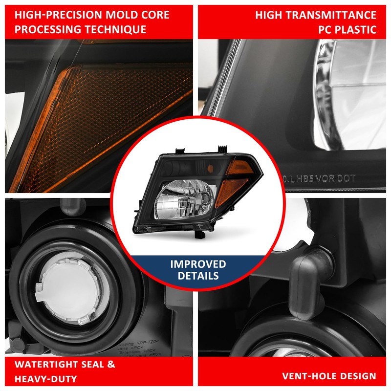 for 2005-2008 Nissan Frontier Headlight Assembly/2005-2007 Pathfinder Black Headlight Driver