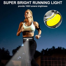 Elertbuty Running Light Fanny Pack with 1000 Lumen COB LED, Four Light Modes, Type-C Charging, Waterproof, Adjustable Strap for Running Hiking Walking