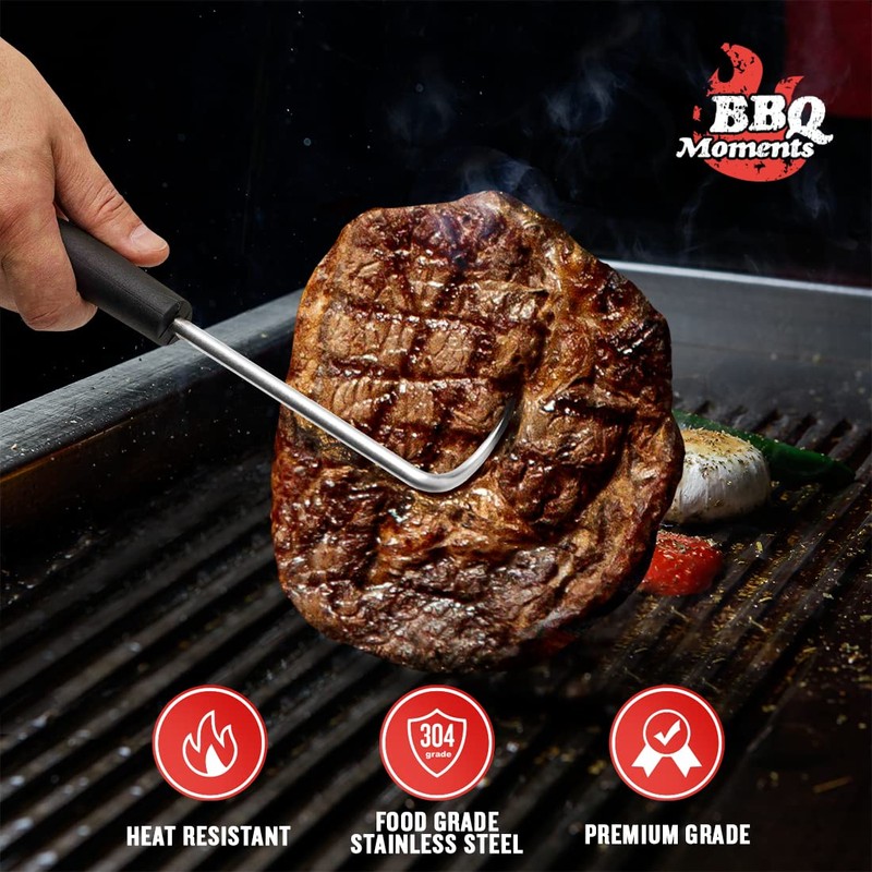 BBQ Moments Pigtail Food Flipper, Stainless Steel Meat Hook Flipper