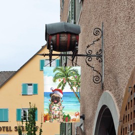 Hawaii Tropical Christmas Santa Pug Dog Beach Holiday Mele Kalikimaka Garden Flag 12x18 Inch Double Sided Vertical Decoration Yard Small Flag For Outside Holiday Seasonal Outdoor