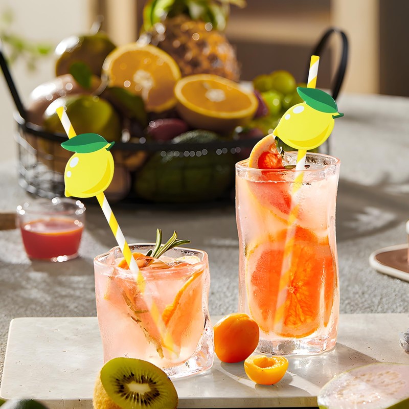 Lemonade Stand Paper Straws - 100PCS Fresh Lemonade Party Decorations