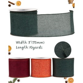 Tekdeere Burlap Ribbon 3 Inch x 10 Yard, Spruce Wired Ribbon for Crafts, Gift Wrapping, Wreaths, Bows, Tree Decoration and Outdoor Decoration