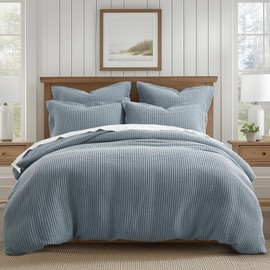 Levtex Home - Mills Waffle Slate Blue Duvet Cover Set - King Duvet Cover + Two King Pillow Cases - Slate Blue Waffle Weave - Duvet Cover (106 x 94in.) and Pillow Case (36 x 20in.) - Cotton