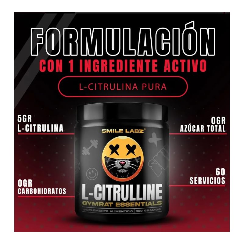 L-Citrulina Pura en Polvo 300 g, 60 Porciones de 5