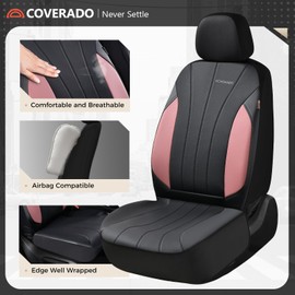 Coverado Car Seat Covers, Luxury Front Seat Covers, Leather Car Seat Protectors, Pink Automotive Seat Covers Universal Fit for SUVs Trucks Sedans