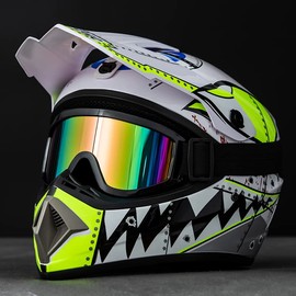 Senhill Youth ATV Dirt Bike Helmet, Motocross Helmet with Gloves Goggles Mask, Full Face Motorcycle Helmet, Adjustable Sun Visor & Quick Release Buckle, DOT/FMVSS 218 Approved (White, M)