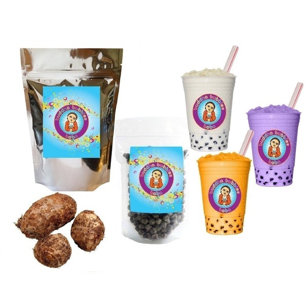 10+ Drinks Taro Boba Tea Kit: Tea Powder, Tapioca Pearls & Straws By Buddha Bubbles Boba