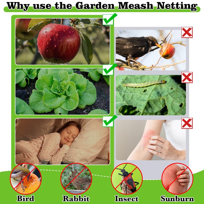 20x10Ft Mosquito Netting Garden Mesh Netting, Fly Bird Net Barrier