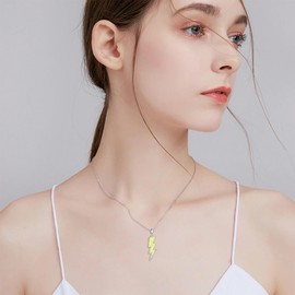 AINFQY Lightning Bolt Necklace 925 Sterling Silver Yellow Opal Thunder Pendant Dainty Minimalist Flash Jewelry Gift for Women