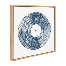 Kate and Laurel Sylvie Record Blue Framed Canvas Wall Art by Statement Goods, 22x22 Natural, Minimal Blue Vinyl Art for Wall