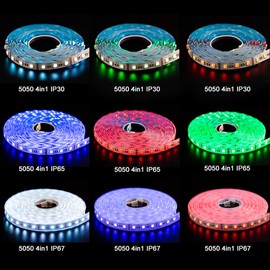 BTF-LIGHTING 5050 RGBW RGB+Warm White(2700K-3000K)4 Colors in 1 LED 16.4ft 60LEDs/m Multi-Colored LED Tape Lights IP65 Silicone Tube Waterproof White 12mm PCB DC12V For Bedroom Kitchen Home Decoration