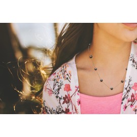 10k Yellow Gold Black Cultured Freshwater Pearl Chain Station Tin Cup Necklace, 18"