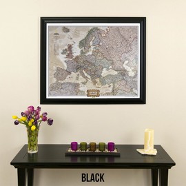 Push Pin Travel Maps Executive Europe with Black Frame and Pins