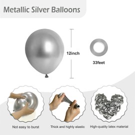 FOTIOMRG Metallic Silver Balloons 12 inch, 50 Pack Chrome Silver Latex Party Balloons Helium Quality for Birthday Graduation Baby Shower Disco Wedding Party Decorations (with Silver Ribbon)