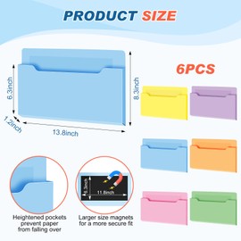 Fuutreo 6 Pcs Magnetic Wall File Organizer Magnetic Wall File Holder Refrigerator Magazine Holder for Mail Letters Paper(Macaron Color,8.3 x 13.8 Inch,Horizontal)