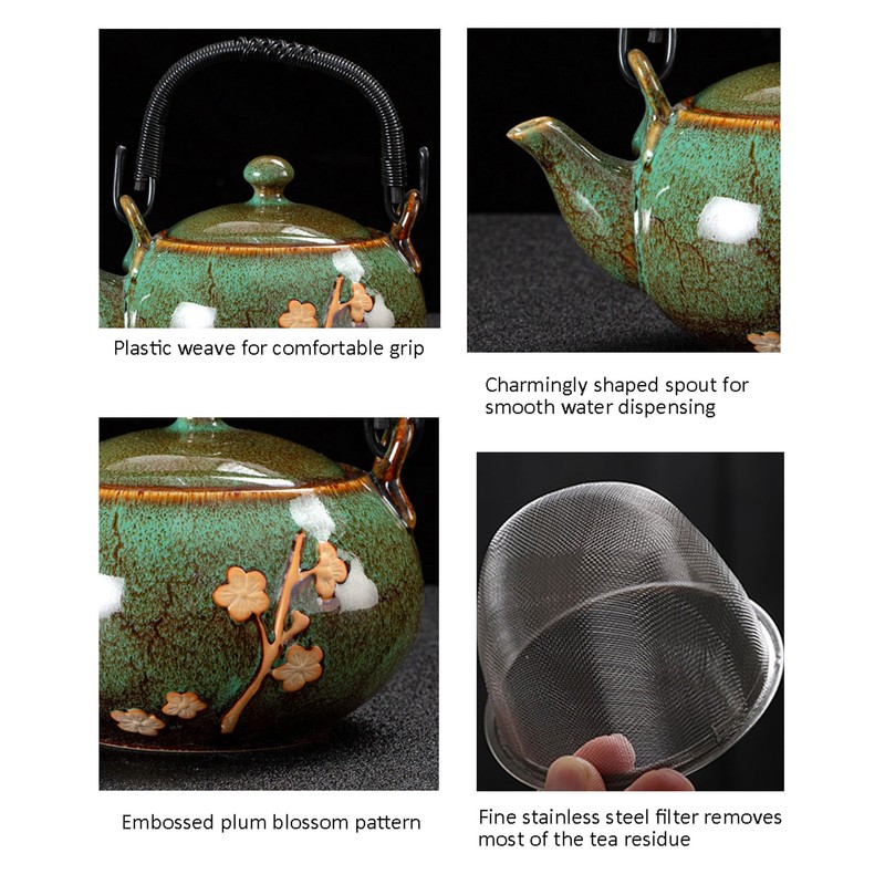KEYDUACU Japanese Tea Set, Kiln-Formed Ceramic Tea Set, Plum Blossom