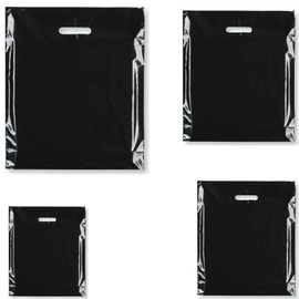 100 X BLACK PLASTIC CARRIER BAGS STRONG SHOPPING SUPERMARKET SHOP RETAIL SHOP BAG, Patch Handle Plastic Carrier Bags - Classic Take Away Bags, Restaurant Takeaway BagS (SMALL BLACK (10'' X 12''))