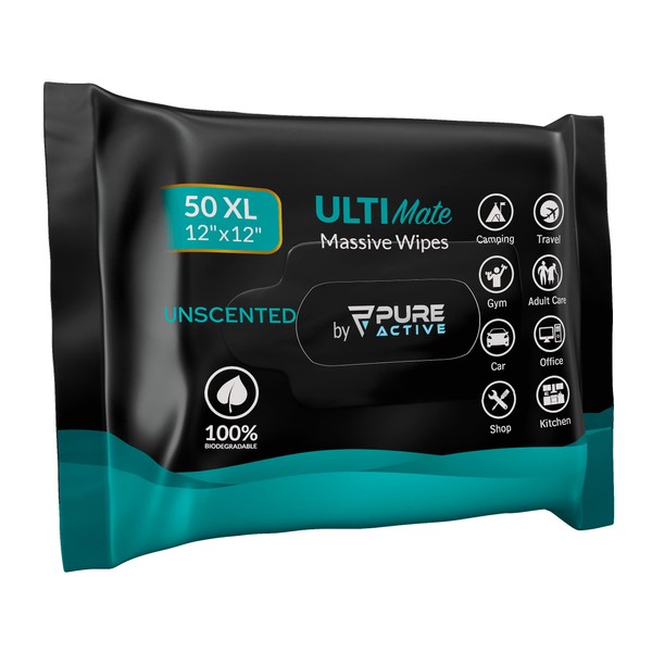 Body Wipes for Adult Bathing 50 XL Body Wipes for Camping 12''x 12'', Shower Wipes for Adults No Rinse, Biodegradable Hygiene Cleansing Wipes for Women Men for Gym Travel