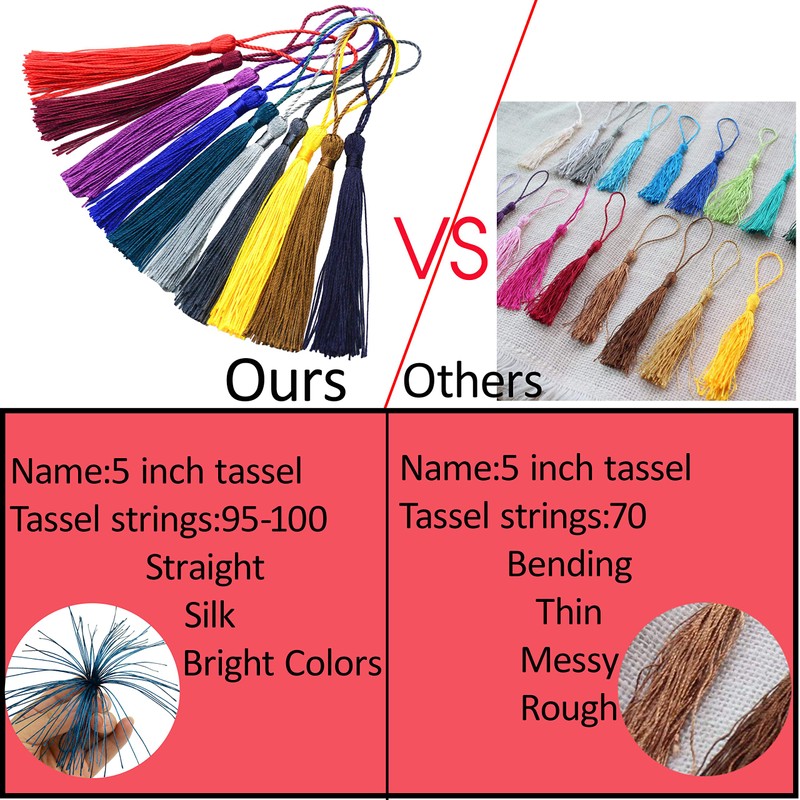 Makhry 100pcs 13cm/5 Inch Silky Floss Bookmark Tassels with 2-Inch