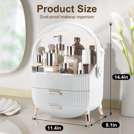 Makeup Organizer for Vanity, Make up Organizers and Storage, Cosmetics Skincare Organizers with Lid and Drawers, Cosmetic Display Cases for Countertop, Bathroom, Dresser, Ideal Gifts for Women(White)