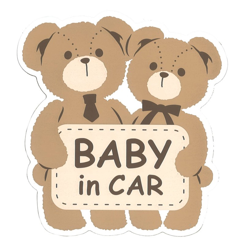 Mukojima MR-01 Safety Sign, Magnet, BABY in Car, Bear, Made