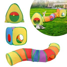 Cat Tunnel and cat Ball Pit, cat Toys for Indoor Cats, Pop Up Collapsible Crinkle Interactive Peek Hole, Cat Tube with Play Ball and Bell for Kitten, Puppy, Kitty, Rabbit - Set of 3