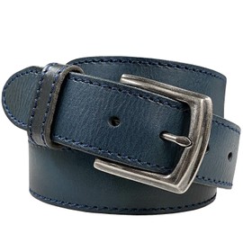Antique Engraved Buckle Genuine Full Grain Leather Casual Jean Belt 1-1/2"(38mm) Wide (Teal Blue, 42)