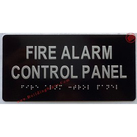 Fire Alarm Control panel sign Raised letters & Grade 2 Braille - Includes Red Adhesive pad for Easy Installation (4" W x 8" H, black Color, Tacticle Sign, Aluminium) - The Sensation line
