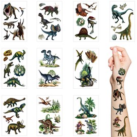 Dinosaur Temporary Tattoos for Kids,10 Sheets Nature Forest Dinosaur Realistic Tattoo Stickers Waterproof Cartoon Tattoos for Boys Girls Kids Party Supplies