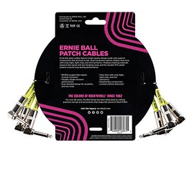 Ernie Ball - Cable de conexión entre pedales, acodado/acodado, 30 cm, 3 unidades, color negro