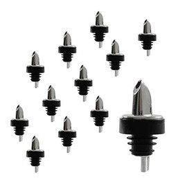 Chrome, Silver Flow Bottle Pourer with Black Collar, Barware (12 PC)