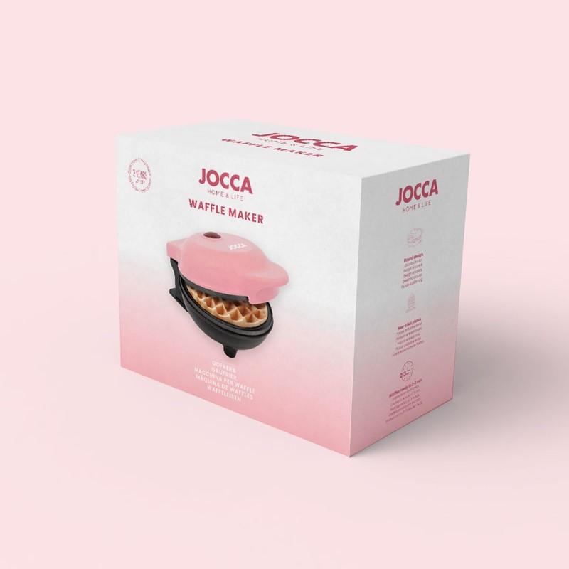 Jocca - Round Waffle Iron in Pink, 500 W, Non-Stick