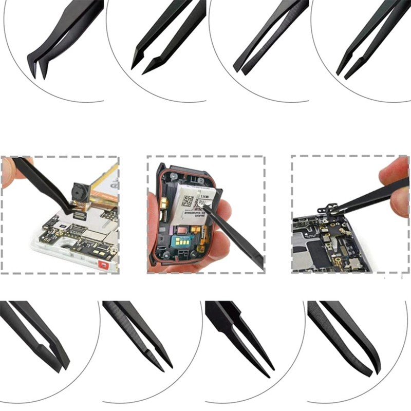 Utoolmart 3Pcs Plastic Anti-static Tweezers, Precision Slant Point Tip for