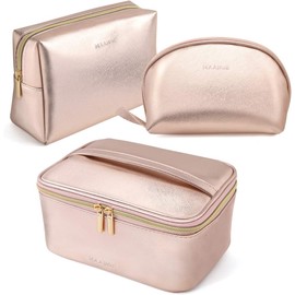 Cosmetiqueras para Maquillaje 3Pcs Portátil Bolsa de Maquillaje Impermeable Multifuncional con Cremallera de Oro Organizador Estuche Maquillaje