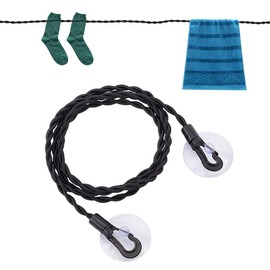 GORGECRAFT 2Pcs Travel Clothesline Black Nylon Stretch Rope Portable Retractable Laundry Windproof Clothing Drying Line with Hooks Suction Cup Holders for Camping Indoor Outdoor Accessories