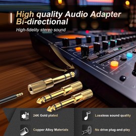 Nicholaus 3-Pack 6.35mm Male to 3.5mm Female (1/4 in to 1/8 in) Stereo Headphone Adapter, Audios Jack Adapter, Thickened Gold Plated Hi-Fi for Auxiliary Cables, Amplifiers, Guitars, Digital Pianos.