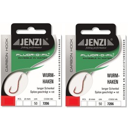 Set of 2 packs of Jenzi Red Tied Fluorine Carbon Worm Hooks, 50 cm, Hook Size: 2, 4, 5, 6, 8, 10, 14+ Free Petri Heil! Sticker (Hook Size: 4)